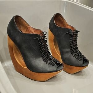 Jeffrey Campbell Leather Lace Up Platform Wedges